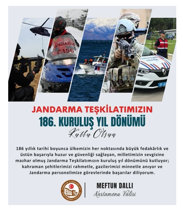 Valimizin Jandarma Teşkilatımızın Kuruluş Yıldönümü Mesajı